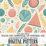 Abstract Geometric Digital Pattern, Digital Bundle, Leaf Pattern, Circle Triangle Pattern, Digital Paper Pack, Seamless Pattern, Digital thumbnail 1