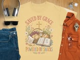 Saved By Grace Powered By Snacks T-Shirt, Christian Faith Shirt, Scripture Bible Verse Tee, Whimsical Cottagecore Jesus Foodie Gift for Her thumbnail 6