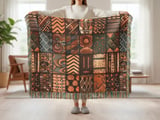 Global Boho Mosaic Velveteen Blanket, African Tribal Art Throw Pillow, Earthy Textured Woven Blanket, Unique Home Decor Gift thumbnail 2