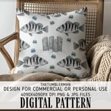 Digital Pattern Bundle, Fish and Crabs, Nautical Seamless Pattern, Fishing Vector, Printable Fabric, Digital Paper for Commercial Use thumbnail 5
