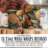 Golden Chrysanthemum Tumbler Design, Watercolor Flowers PNG, Digital Paper Pack, Floral Backgrounds, Junk Journal Pages, Printable Art thumbnail 4