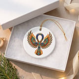 Egyptian Ankh Winged Ornament, Faux Gold Phoenix Flame Tree Decor, Mystical Kemetic Altar Holiday Gift, Ancient Egypt Spiritual Keepsake thumbnail 8