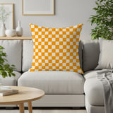 Distressed Orange Checkerboard Woven Blanket, Grunge Checkered Velveteen Blanket, Retro Indie Alt Throw Pillow Cover thumbnail 14