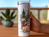 Christmas Pug 20oz. Tumbler Wrap, Funny Holiday Dog Tumbler Design, Reindeer Antlers Pug, Festive Animal Lover Gift, Winter Scene thumbnail 3