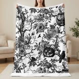 Gothic Toile Halloween Woven Blanket, Vintage Dark Academia Throw Pillow & Tapestry Blanket, Spooky Victorian Botanical Pumpkin Home Decor thumbnail 15