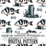 Digital Pattern, Fish and Crab Pattern, Striped Fish, Nautical Pattern, Sea Life Pattern, Digital Bundle, Commercial Use Pattern thumbnail 1