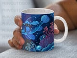Ocean Deep Blue Fish Mug Wrap PNG, Magical Undersea Creatures Sublimation Design, Marine Life Digital Download thumbnail 5
