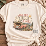 Take The Scenic Route PNG Vintage Road Trip Sublimation, Retro Car Coastal Vacation Travel Graphic, Summer Mountain Adventure Clipart thumbnail 7