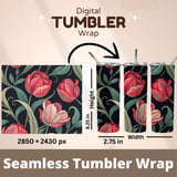 Tulip Tumbler Design, Floral Digital Papers, Watercolor Flowers Background, Junk Journal Pages, Printable Tumbler png, Scrapbooking Paper thumbnail 7