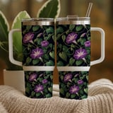 Purple Morning Glory Tumbler, Floral Digital Paper, Watercolor Flower Background, Printable PNG, Floral Junk Journal, Digital Scrapbooking thumbnail 9