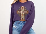God Is Good Quilted Cross Tee or Sweatshirt, Faux Patchwork Design thumbnail 15
