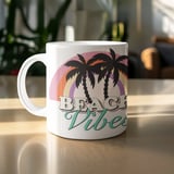 Retro Beach Vibes  Mug, Groovy Summer Palm Tree Rainbow, Aesthetic Coastal Boho  for Vacation Lover thumbnail 3