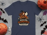 Sailing Halloween Witch At The Helm Crewneck Sweatshirts Nautical Ocean Ship Wheel Graphic thumbnail 3