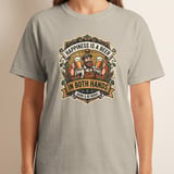 Happiness Is A Beer In Both Hands T-Shirt, Funny Drinking Tee, Craft Beer Lover Gift, Vintage Pub Style Graphic Shirt, Oktoberfest Apparel thumbnail 3