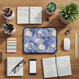 Blue Leopard White Peony Laptop Sleeve, Faux Lace Floral Tech Bag, Artistic Accessory Pouch, Romantic Gift For Her thumbnail 5