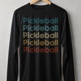 Pickleball Sport-Tek Long Sleeve Tee, Retro Striped Font Multi Line Pickleball Repeat Graphic, Sun Shield Shirt thumbnail 1