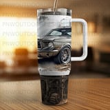 40oz Tumbler Sublimation Seamless Wrap Distressed Vintage Mustang Car Garage Digital PNG Design | Tapered Tumbler Wrap for Men thumbnail 8
