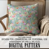 Digital Pattern Bundle, Tulip Flowers, Daisy Flowers, Floral Digital Paper, Watercolor Digital, Seamless Pattern for Commercial Use thumbnail 5