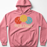 Pickleball Gildan Fleece Hoodie, PICKLEBALL Retro Triple Ball Graphic, Warm Court Pullover Sweatshirt thumbnail 11