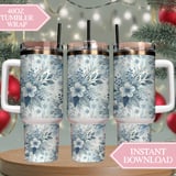 Winter Floral Tumbler Design, Watercolor Flower Digital Paper, Scrapbooking Paper, Printable Tumbler Png, Flower Junk Journal Pages Digital thumbnail 8