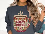 Groovy Brews Coffee Tee or Sweatshirt, Faux Patchwork Design thumbnail 6