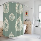 Sage Green Shower Curtain and Bath Mat, Boho Ikat Botanical Leaves Bathroom Decor, Neutral Spa Bath Set, Aesthetic Housewarming Gift thumbnail 6