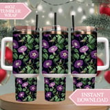 Purple Morning Glory Tumbler Design, Watercolor Flower Digital Paper, Floral Junk Journal, Printable Tumbler PNG, Digital Scrapbook thumbnail 8