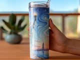 Statue of Liberty Tumbler Wrap PNG | Patriotic NYC Skyline Van Gogh Style Digital Download for 20oz Skinny Straight Sublimation thumbnail 3