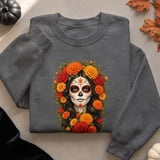 Floral Sugar Skull Catrina Tee or Sweatshirt thumbnail 2