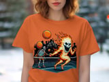 Flaming Skull Tennis Player T-Shirt, Zombie Spectators, Sports Tee, Unique Tennis Shirt, Skeleton Athlete, Halloween T-Shirt, Tennis Gift thumbnail 5