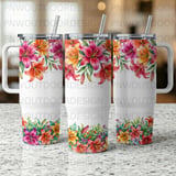 40oz Tumbler Sublimation PNG, Distressed Lily Floral Seamless Tapered Wrap, Add Name for Personalization, Digital Design, Free Car Coasters thumbnail 2