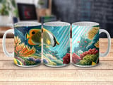Tropical Ocean Fish Mug Wrap Digital Design | Colorful Underwater Coral Reef Sea Life Sublimation PNG for 11oz 15oz Cups thumbnail 7