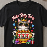Feelin' Slotty Casino Cat T-Shirt thumbnail 1