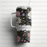 40oz Tumbler Sublimation PNG, Distressed Tapered Seamless Quilled Flowers, Peony Rose Digital Design, Free Car Coasters Included thumbnail 6