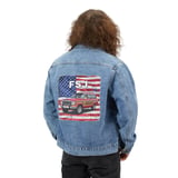 FSJ Waggy American Flag Denim Jacket, Full Size SUV Classic Car Art, Patriotic Gift, USA Decor thumbnail 1