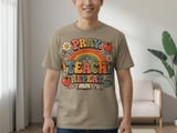 Pray Teach Repeat Teacher T-Shirt, Christian Educator Gift, Retro Groovy Faith School Tee, Boho Rainbow Teacher Apparel for Women thumbnail 7