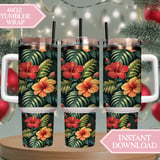 Tropical Tumbler Design, Hibiscus Flower Digital Download, Colorful Floral Tumbler Png, Floral Junk Journal Pages, Digital Scrapbooking thumbnail 8
