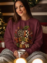 Retro Teacher Sweatshirt Teach and Grow Hoodie, Cute Boho Leopard Apple Teacher Appreciation Gift, Groovy Fall Educator Tote Bag thumbnail 2