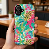 Vibrant Tropical Leopard Floral Tote Bag & Phone Case, Preppy Summer Beach Bag, Colorful Abstract Pattern Accessory Gift thumbnail 10