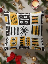 Abstract Mudcloth Pattern Velveteen Blanket, Boho African Design Throw Pillow, Geometric Black Yellow White Woven Blanket, Eclectic Home thumbnail 6