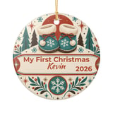 Baby First Christmas Ornament Personalized, Custom Name Year Winter Booties Keepsake, Retro Holiday Tree Decor Gift for New Mom Dad thumbnail 4