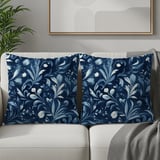 Blue Floral Throw Blanket and Pillow: Indigo Blooms, Home Decor thumbnail 12