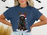 Black Labrador Retriever Christmas Dog Reindeer Antlers Santa Hat Holiday Lights Graphic Standard T-Shirts thumbnail 6