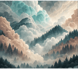 Watercolor Landscape Digital Pattern, Mountain Forest Clouds Digital Bundle, Scenic Print, Wall Art Design, Digital Art Prints, PNG JPG thumbnail 8
