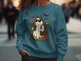 Groovy Ghost T-Shirt, Spooky Season Sweatshirt, Cute Halloween Leopard Print Ghost with Coffee and Flowers, Fall Vibes thumbnail 8