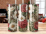 Leopard Floral Tumbler Wrap, 20oz Skinny Tumbler Design, Sublimation PNG, Rose Daisy Tumbler Wrap, Seamless Tumbler Design, Digital Download thumbnail 1