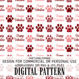 Happy Valentine, Paw Print, Dog Lover, Digital Pattern, Fabric Design, Digital Paper, Seamless Pattern, Sublimation Design, Digital Bundle thumbnail 1