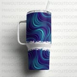 40oz Tumbler Wrap, Seamless Distressed Purple Teal Wave Design, Tapered Sublimation Digital File, Free Car Coasters, Motion Illusion Design thumbnail 5