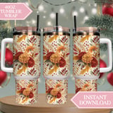 Autumn Flowers Tumbler Design, Watercolor Floral Digital Papers, Printable Tumbler PNG, Scrapbooking Paper, Digital Download thumbnail 8