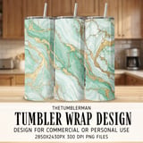 20 oz Skinny Tumbler Wrap, Marble Texture Sublimation Design, Straight and Tapered Wrap png, Green Gold Tumbler Digital Download thumbnail 1